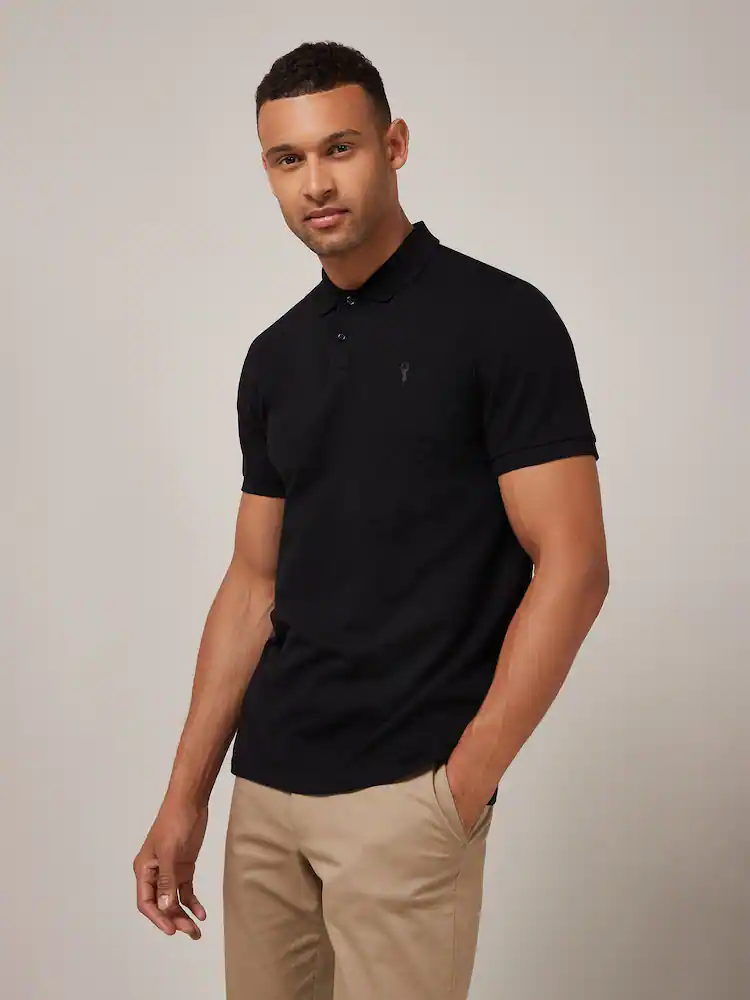 Black Regular Fit Short Sleeve Pique Polo Shirt