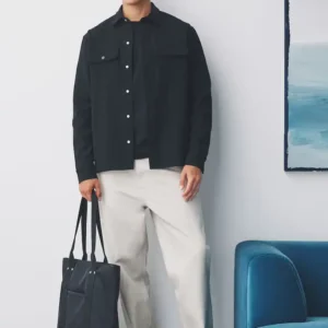 Black Jersey Twill Popper Shacket